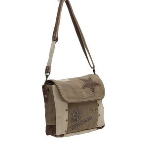 Myra crossbody Material: Military Tent Canvas & LeatherSize: 9in H x 10.5in W